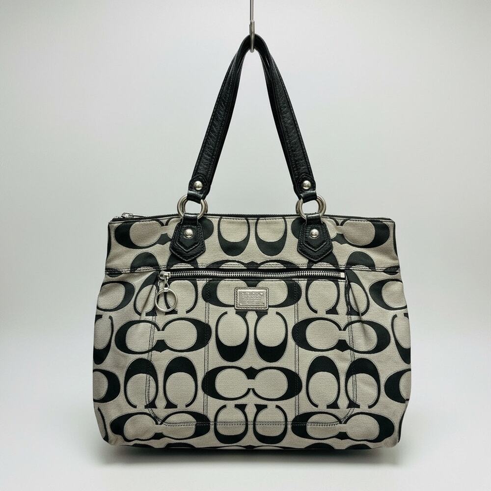 Coach Poppy Glam Tote Gray Black Signature Logo Canvas Y2K 2011 Tote Bag